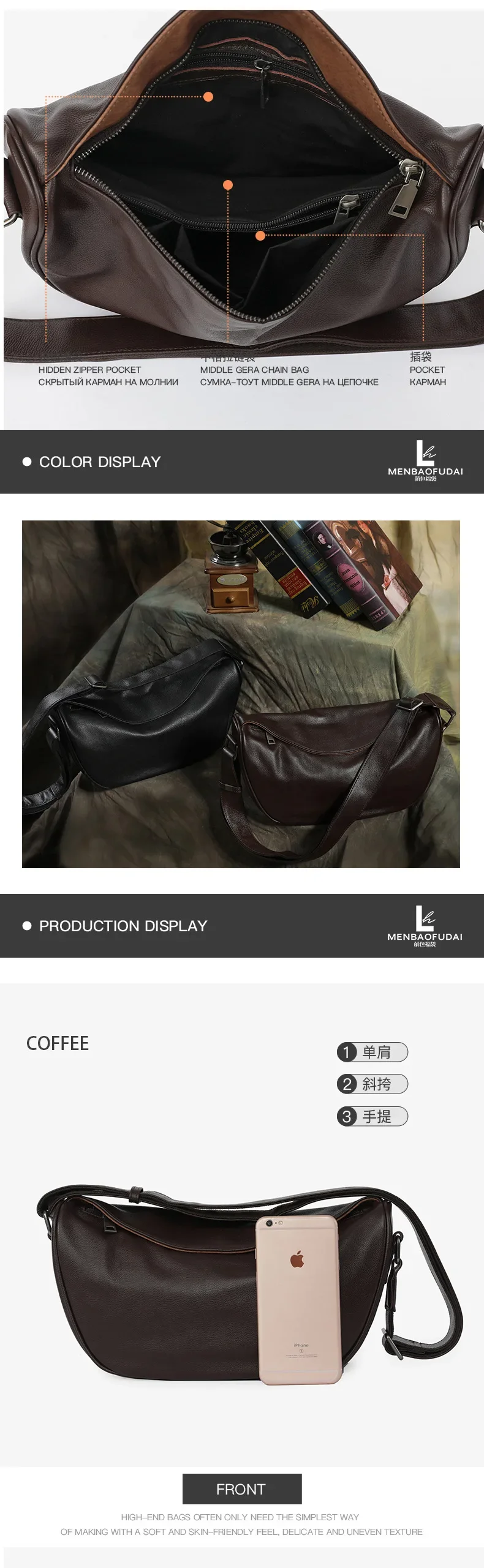 Real Cow Leather High Quality Crossbody Bag for Women Shoulder Bag Top Layer Cowhide Ladies Vintage Fashion Crossbody Handbag