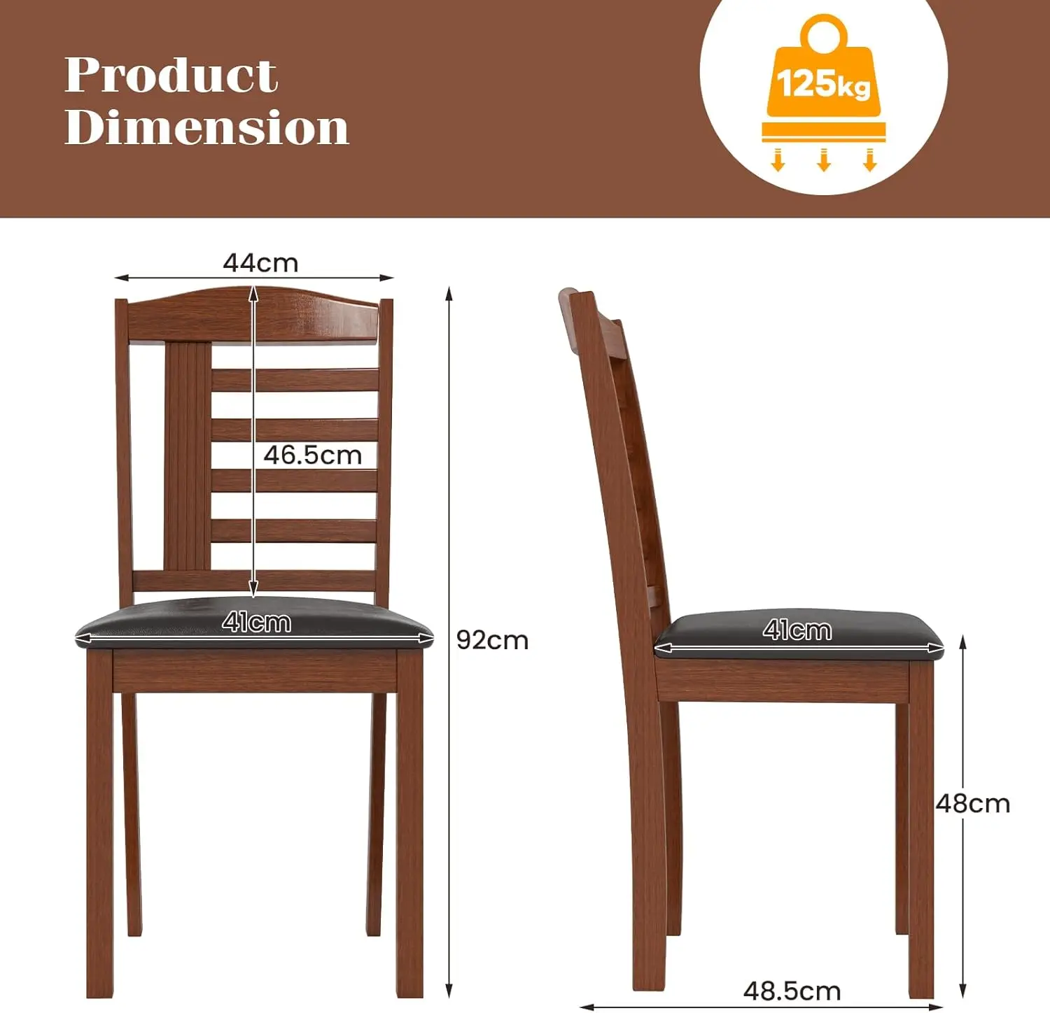 Wooden Dining Chairs Set of 4, Upholstered Kitchen Side Chairs with Faux Leather Padded Seat & Rubber Wood Frame