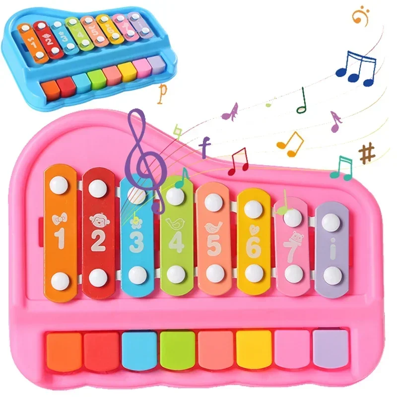 Montessori 8-note Xylophone Toy Musical Instrument, 2 in 1 Duet Piano Percussion Instrument,  Baby Music Play Educational Games 2