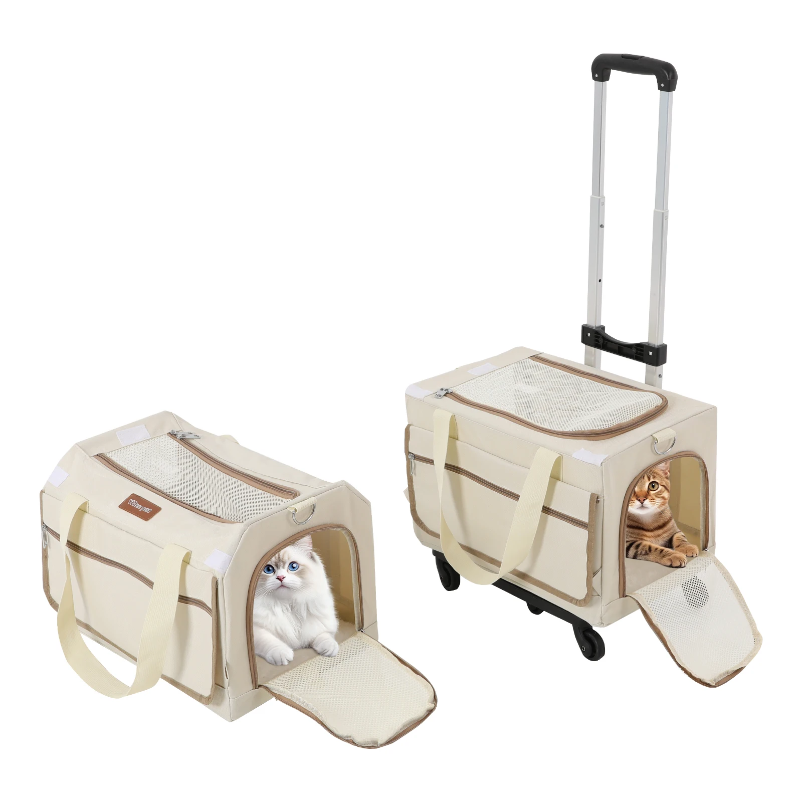 Double-Layer Rolling Pet Carrier – Trolley Suitcase with Mesh Windows for Cats & Dogs