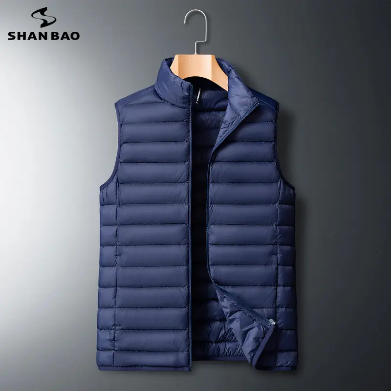 

SHAN BAO 2022 autumn and winter brand lightweight down vest classic style zipper pocket youth men's casual large size warm vest