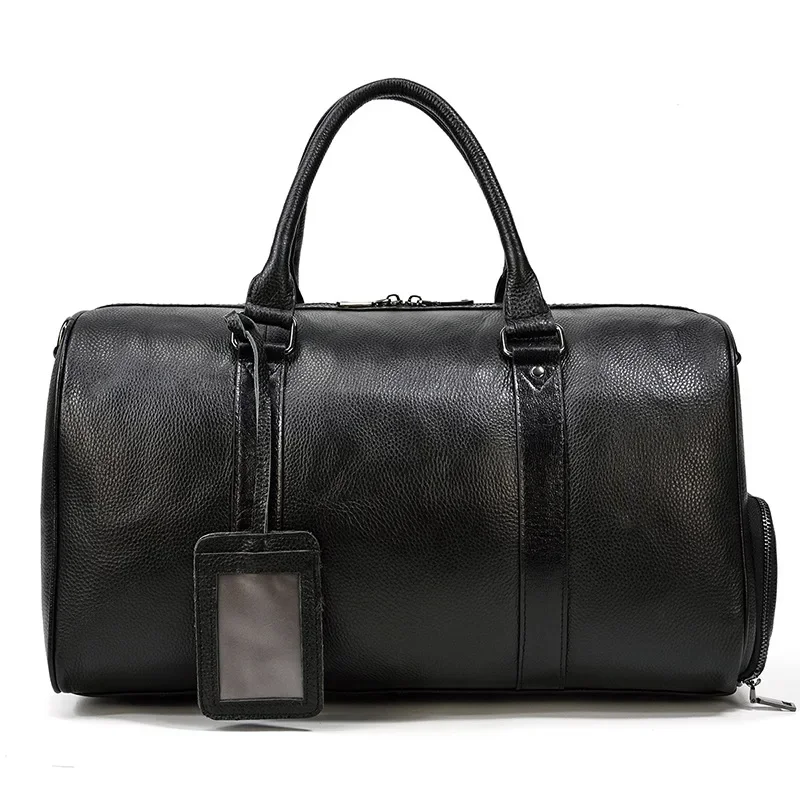 Men's Genuine Leather Travel Bag Vintage Handbag Large Capacity One Shoulder Crossbody Luggage Bag with Shoes