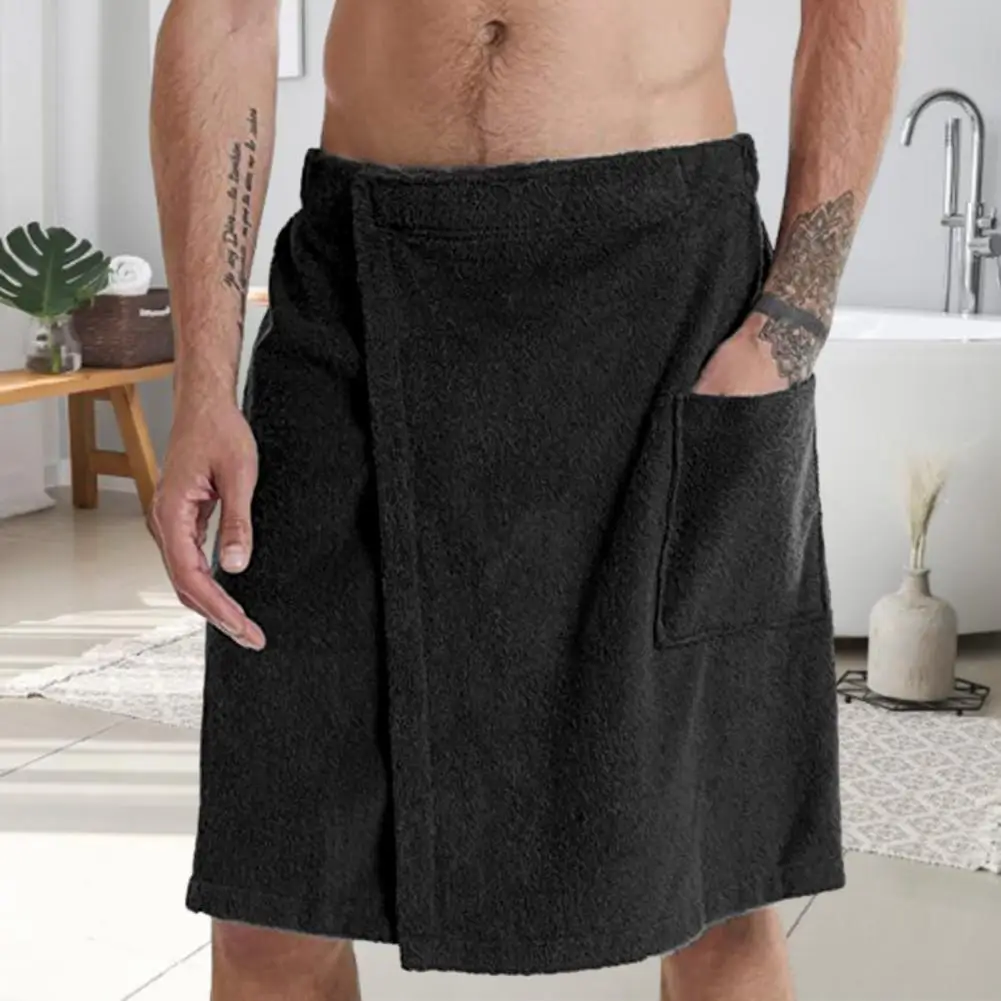 

Bath Towel Men's Adjustable Elastic Waist Bathrobe Towel with Pocket for Gym Spa Outdoor Sports Comfortable Homewear Nightgown