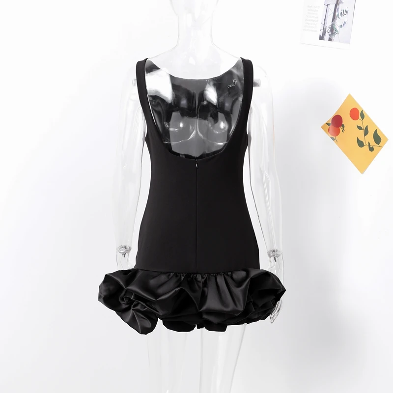 Elegant Sleeveless White Short Dress Women Slim O-neck Backless Ruffles Hem Party Evening Dresses Summer Lady Streetwear