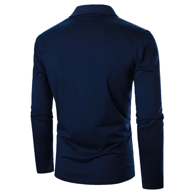 Men's Long Sleeve Polo Shirt Fashion Stitching Casual Cotton Top - Image 2