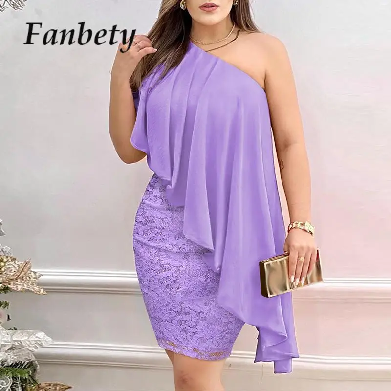 

Commute Bodycon Lace Hip Wrap Dresses Women Sexy Skew Collar Solid Party Dress Summer Elegant Female 2024 Asymmetric Mini Dress