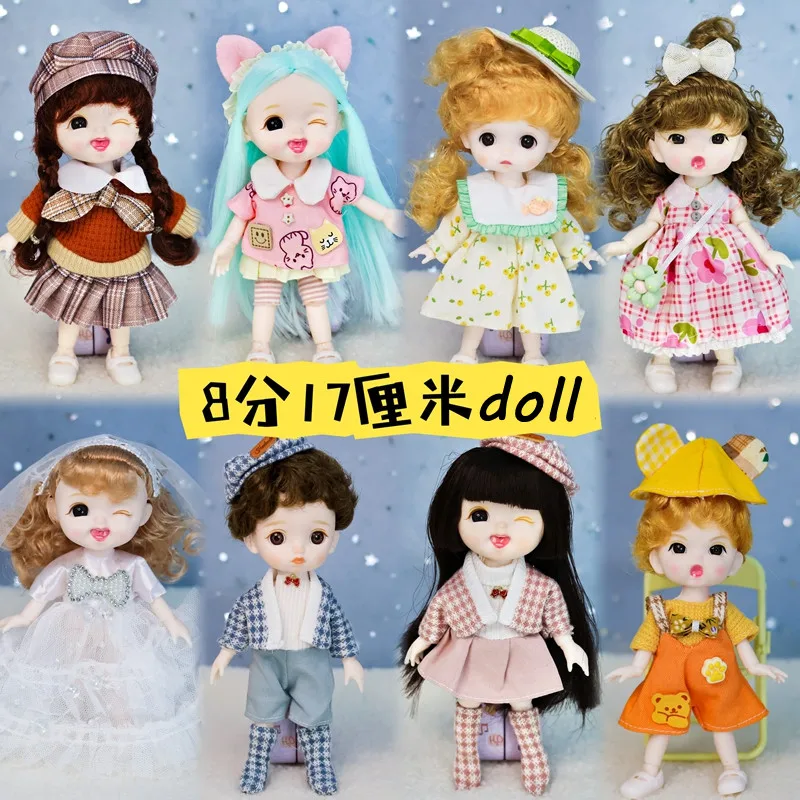 New 8 Points Bjd Facelift Doll 16cm Cute Expression Doll Girl Family Toy 13 Joints Movable 3D Eyes Children Diy Birthday Toy