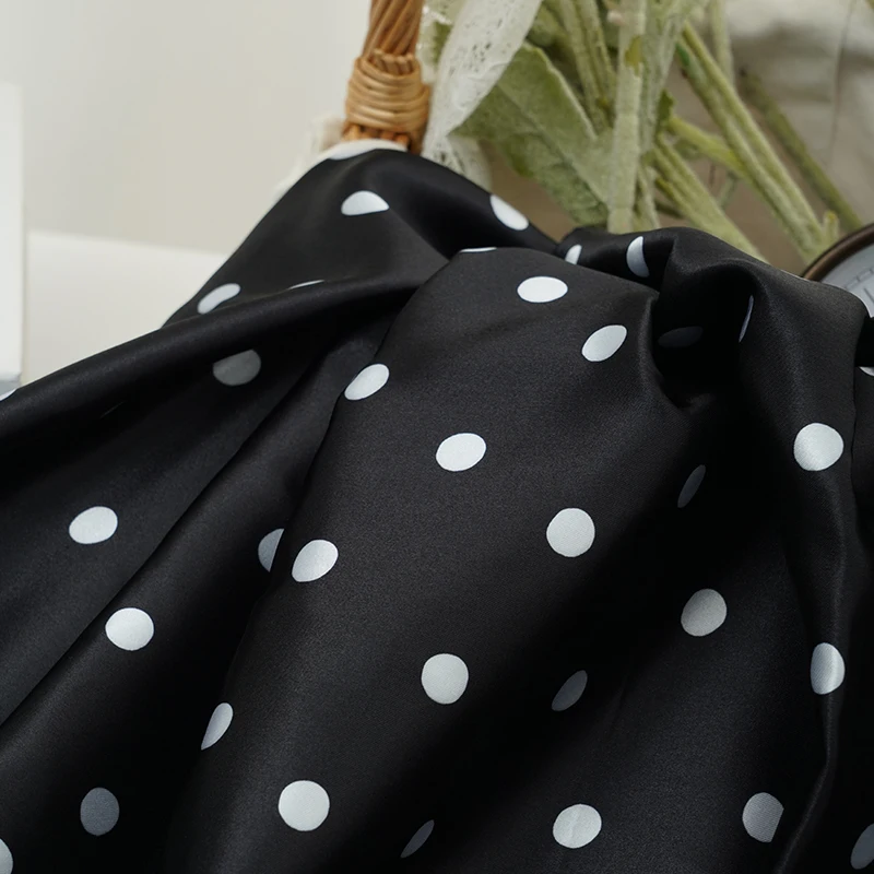 Colorful Polka Dots Silky Satin Fabric - Soft, Elegant Material for DIY Dresses, Linings, and Clothing Sewing Projects