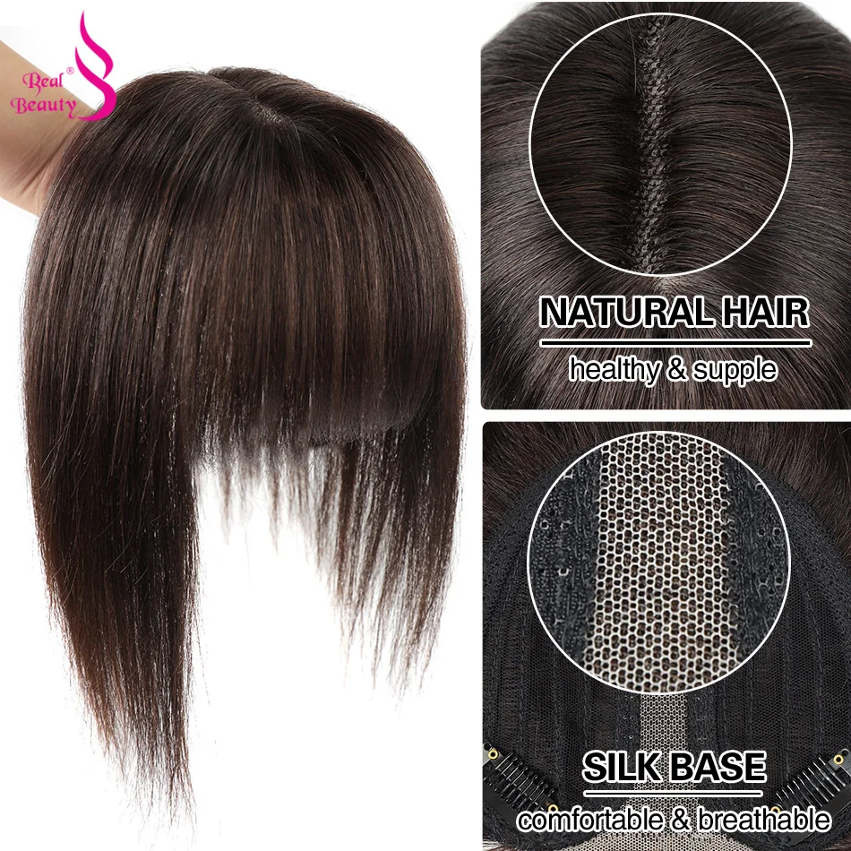 Human Hair Toppers Natural Topper Human Hair Piece With Bang Real Beauty 100% Brazilian Remy Topper Middle Part Clip In Hair Machine Made Lace Base human hair toppers