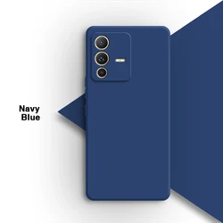 Premium Liquid Silicone Square Phone Case with Simple Lens Protection - Soft Pure Color Back Cover for VIVO V23 Pro (Navy Blue)