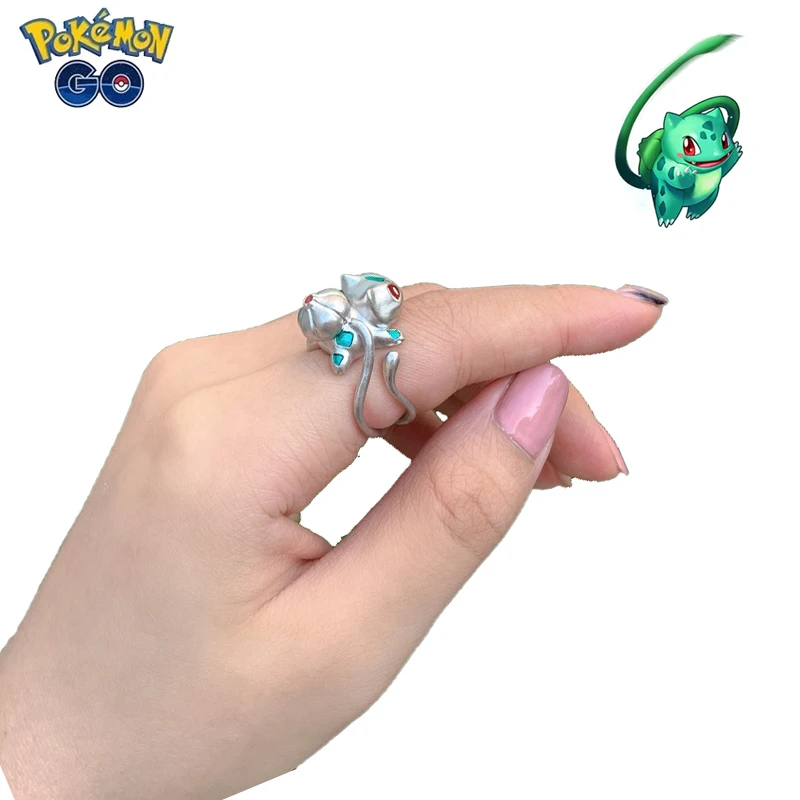 Pokemon Bulbasaur Ring Silver Jewelry Anime Pikachu Peripheral Kawaii