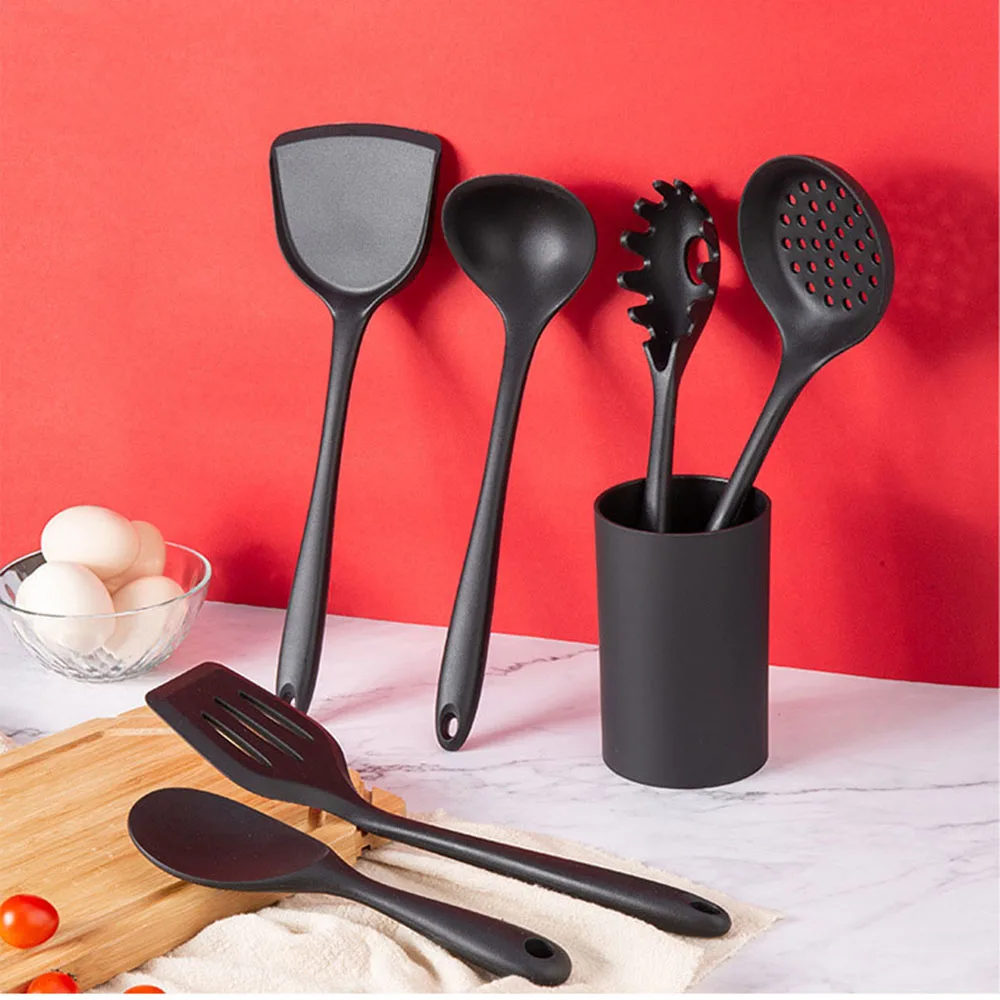 Non-Stick Black Cooking Kitchenware Tool Silicone Utensils Set Cookware Spatula Ladle Egg Beaters Shovel Kitchen Accessories