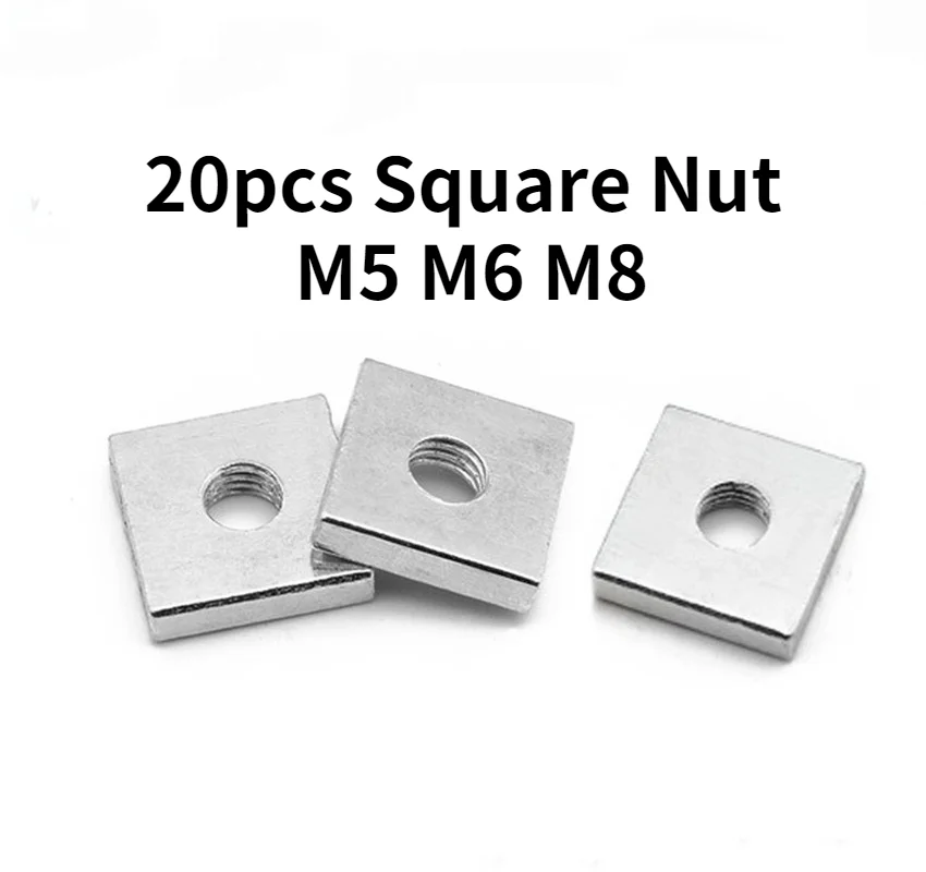 

20pcs Square Nut M5 M6 M8 Carbon Steel Color Galvanized Zinc Plated Thin Nuts GB39 DIN 562 BIGGER SIZE M5x12x3 M6x20x4