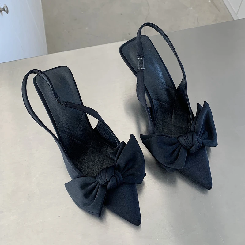 Summer New Women Pumps Fashion Bow-knot Pointed Slip on Ladies Elegant Dress Shoes Sexy High Heels Slingback Sandals for Women 4