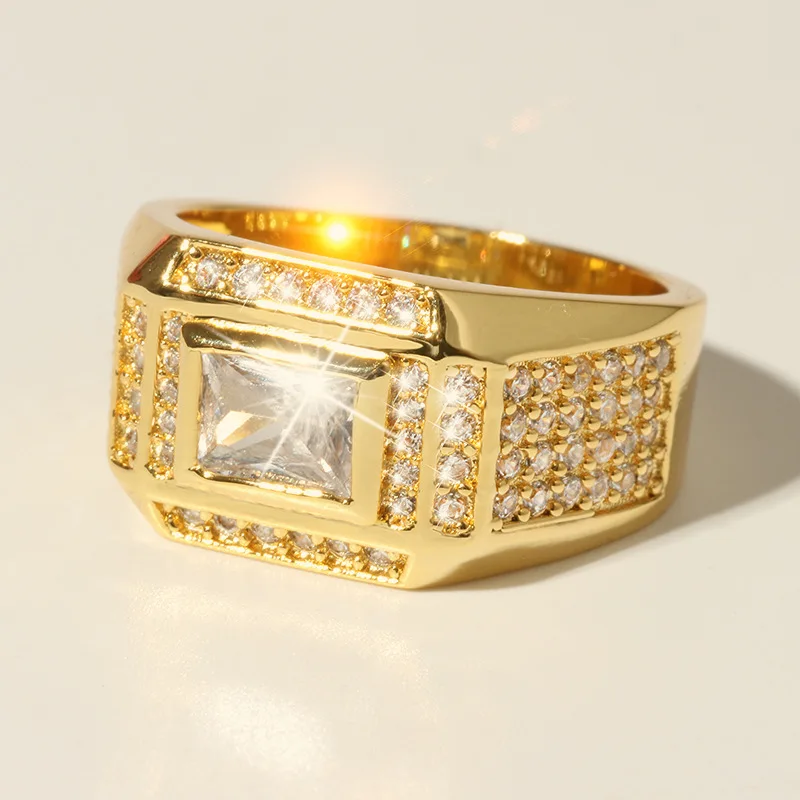 Vintage 925 Sterling Silver Bling Crystal Filled Gold Color Signets Rings for Men Fashion Jewelry Gift Wedding Ring Size 7-12 gold color rings signet ring finger ring gold color ring silver ring wedding rings wedding ring
