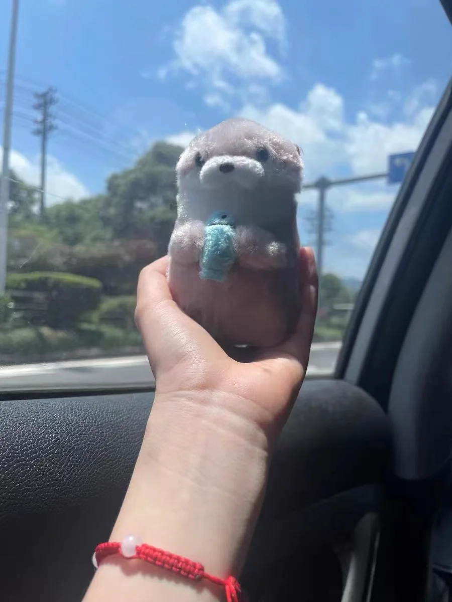 Otter Keychain Cute Otters Holding Fish Plush Doll Keyrings Hanging Pendant