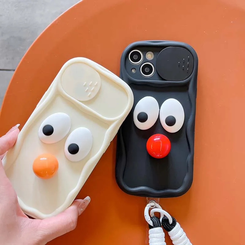 Cartoon-Augen-Handgelenksschlaufe, weiche Abdeckung für iPhone 14 Pro Max 15 Plus, Kameraobjektiv-Schutzhülle für iPhone 11 12 13 14 15 Pro Max_voghion.com
