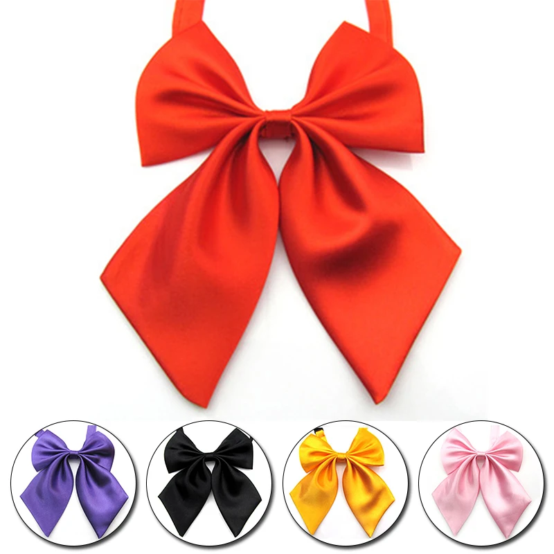 

Women Cravat Ladies Solid Color Bow Tie Red Black Butterfly Silk Ties Female Girl Student Hotel Clerk Waitress Neck Wear Ties