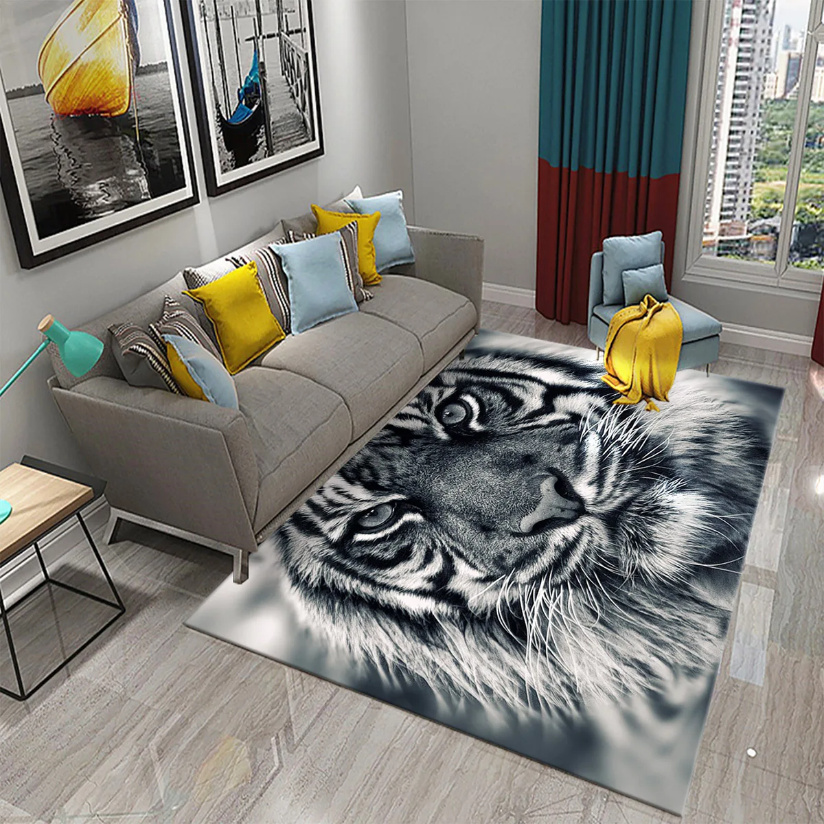 3D Tiger Pattern Carpet Cute Wild Animal Print Large Carpet for Living Room Bathroom Bedroom Entrance Mat Anti-Slip Carpet Decor
