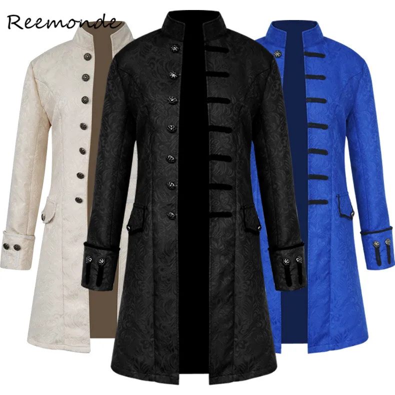 

Medieval Retro Men Dust Coat Medium Style Steam Punk Cosplay Costumes Palace Dress Jacquard Men's Jackets Halloween Costume