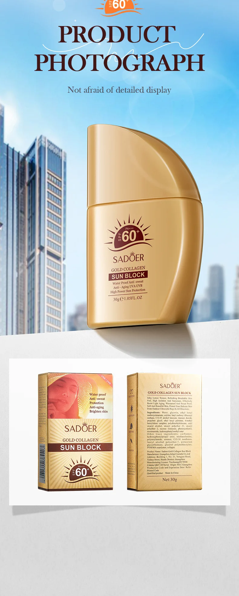 Crème solaire au collagène doré pour le visage et le corps uv_voghion.com