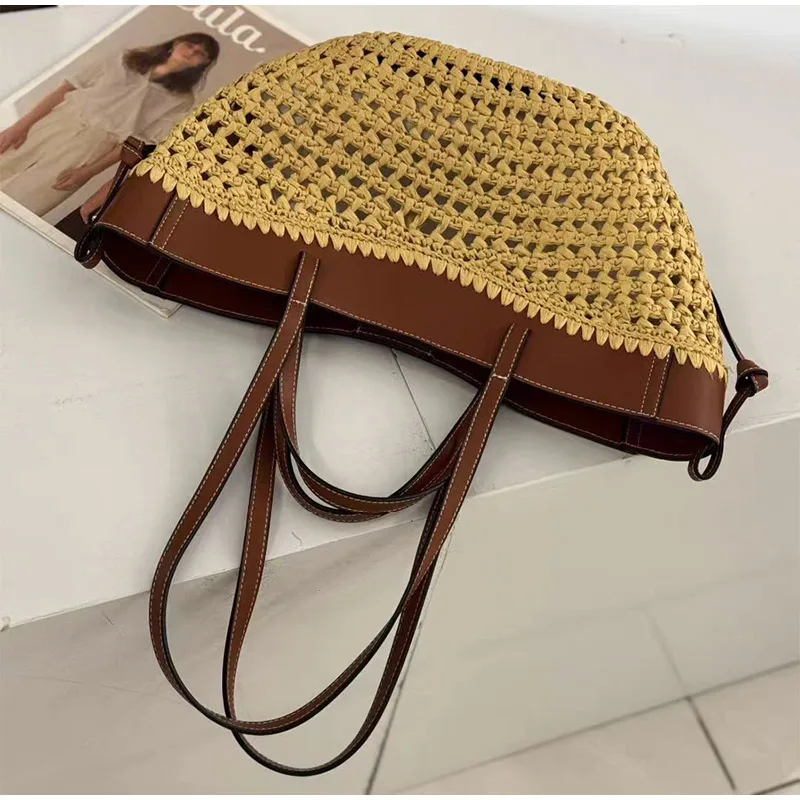 Borsa a spalla donna in paglia intrecciata borsa secchiello chic_voghion.com