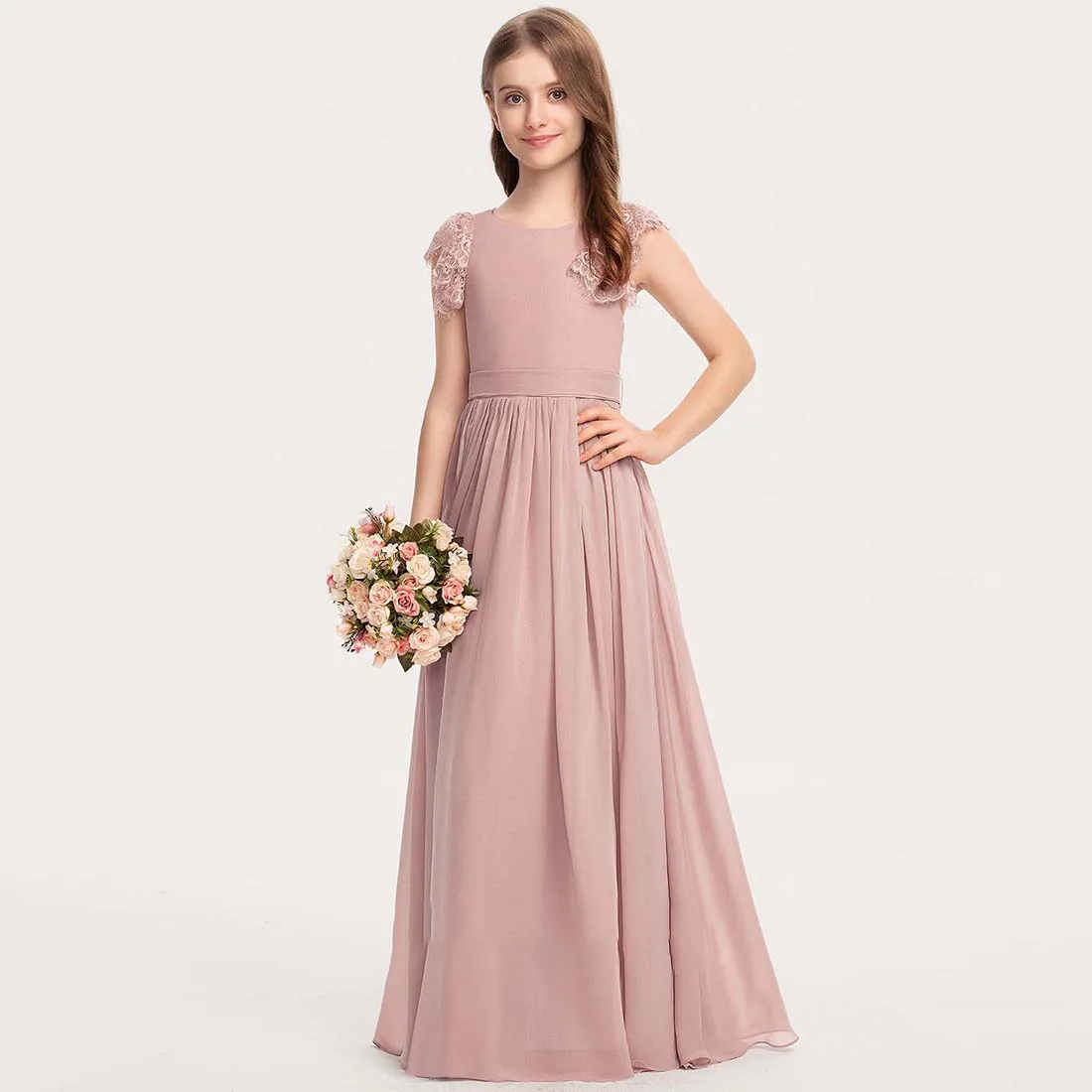 Wedding dresses/Girl dresses/Flower Girl Dress Chiffon Lace Junior Bridesmaid Dress With Bow/Customizable