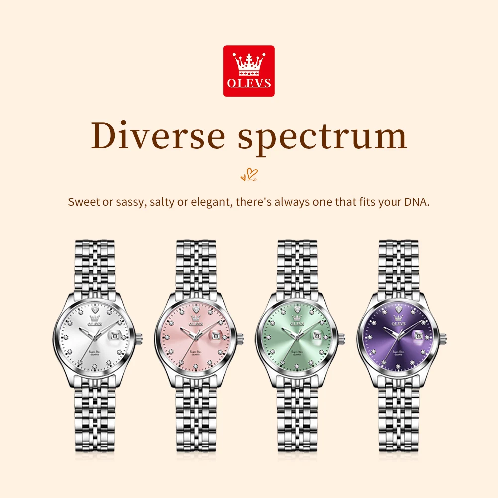 ساعة يد نسائية OLEVS 5649 أصلية من الفولاذ المقاوم...