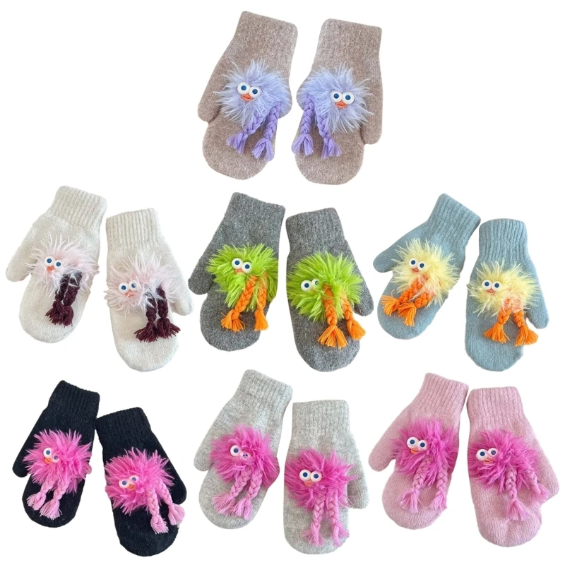 

Schoolgirls Furry Cycling Gloves Knit Gloves Mitts Stay Fashionable and Warm