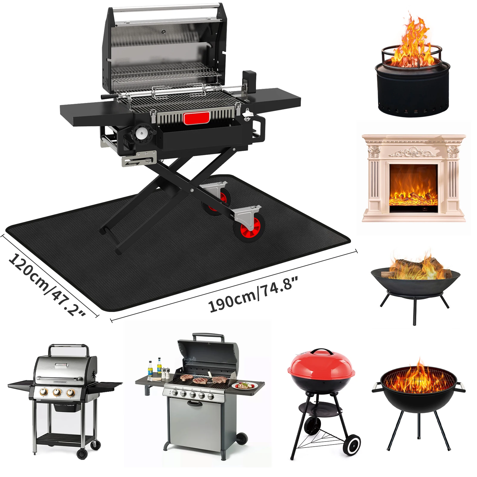 Large Fire Blanket Double-Sided Fireproof Grill Pad Under Grill Mat Grill Fireplace Fire Mat Oil-Proof Waterproof BBQ Protector 5