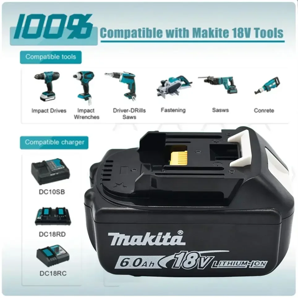 Power Tool Battery Rechargeable Lithium Batteries Original Makita 6Ah/5Ah/3Ah for Makita 18V Battery BL1830B BL1850B BL1850 BL1840 BL1860 BL1815 Replacement Lithium Battery