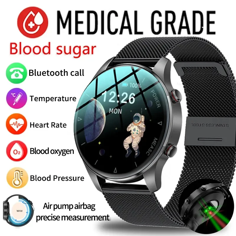 

Health Blood Sugar Inflatable Strap Accurately Measure Heart Rate Blood Pressure Smart Watch Men Waterproof Sport Smartwatch+Box