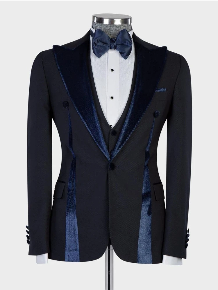 

Spliced Velvet Modern2 Pieces Blazer Vest Men Suits One Button Peaked Velvet Lapel Formal Party Wedding Groom Plus Size Tailored