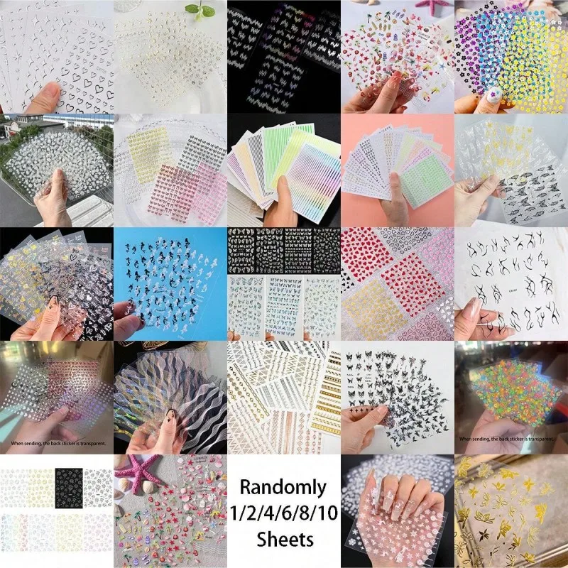 10pcs Mix Random Design Nail Stickers Set Elegant French Tip  Geometric Designs Nail Art Decals Nails Gel Polish Alternative