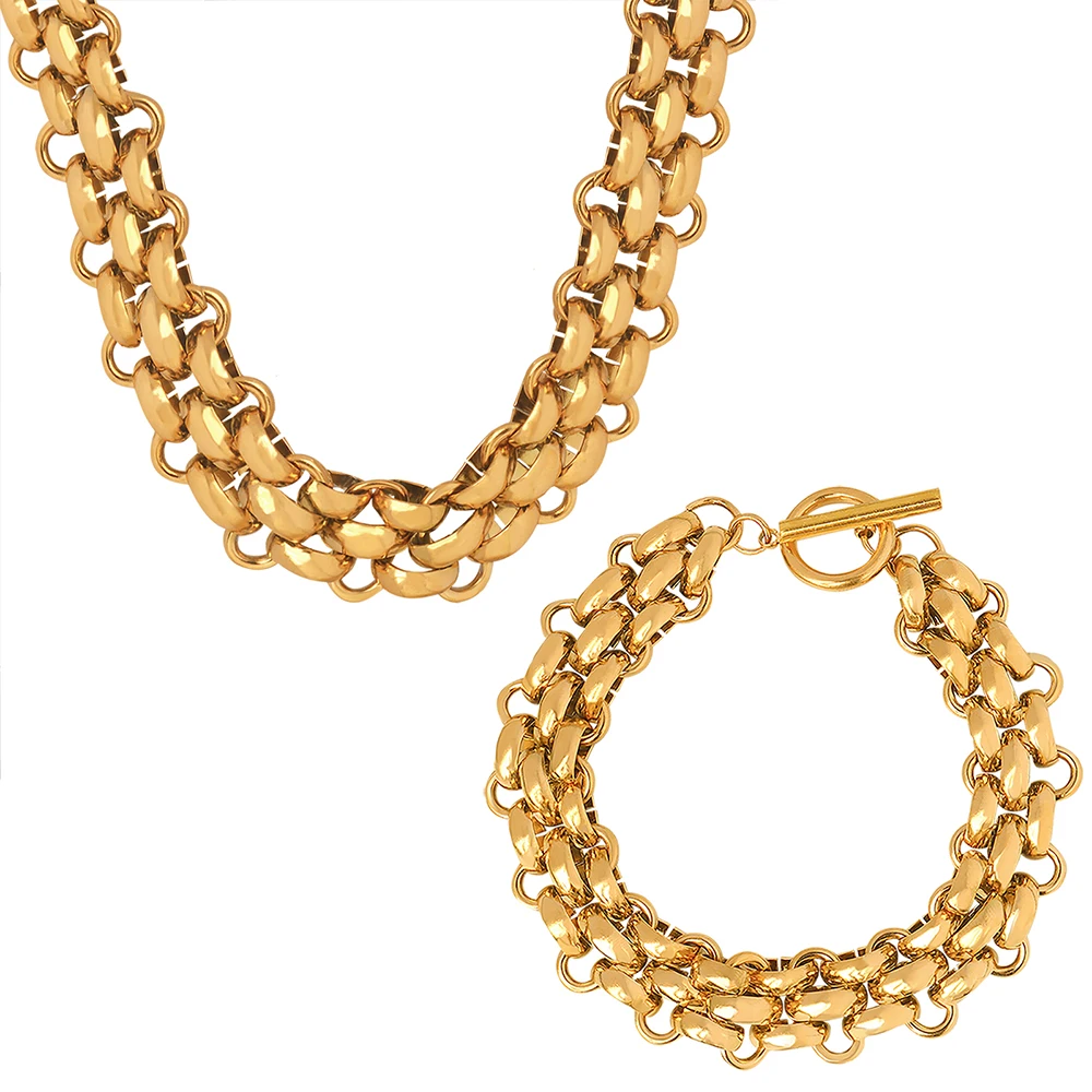 Buckle Stainless Steel Necklaces Bracelet For Women Men Personalized Hip Hop Rock Thick Chain Jewelry jewelry sets set