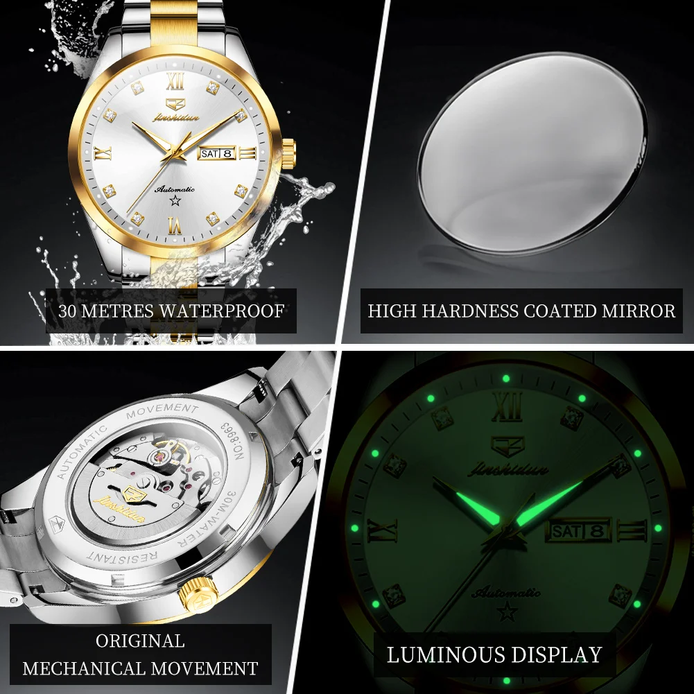 JSDUN 8963 Men's Watch Top Brand Luxury Mechanical Watch For Men Dual Calendar Business Man Wristwatch Waterproof Luminous