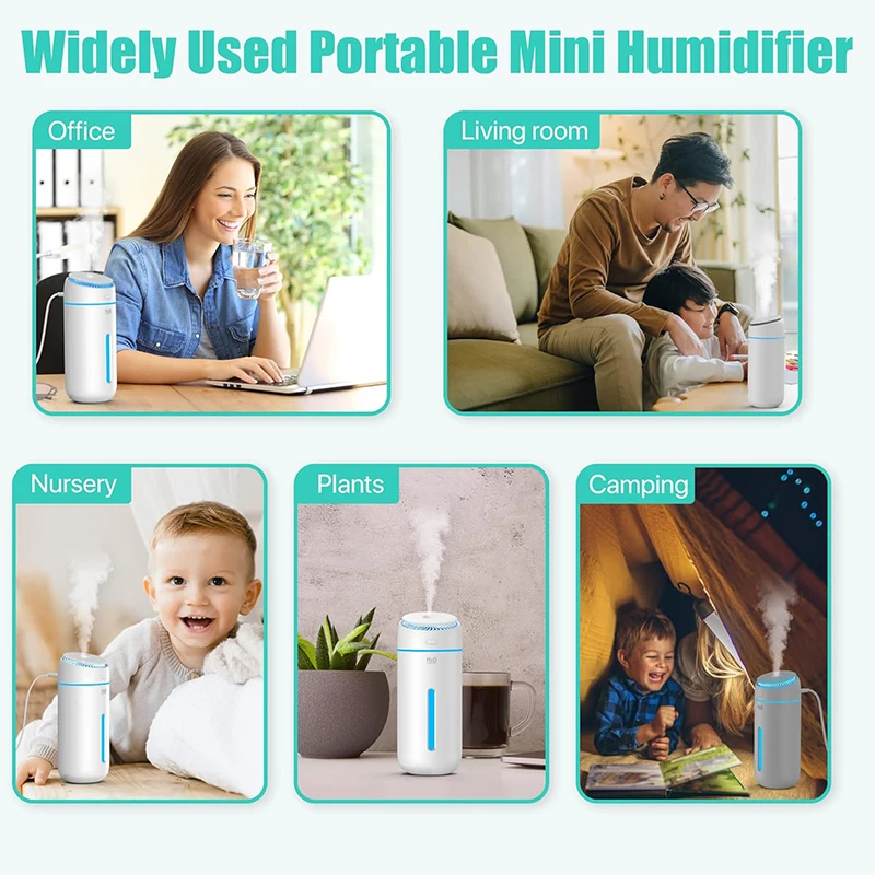 Small Cool Mist Humidifiers For Bedroom Tiny Home Room Humidifier USB 400ML Travel Mini Portable Personal Desk Car Air Humidifie 6