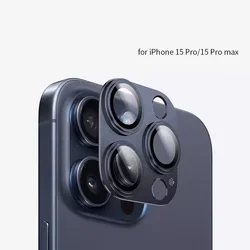 Premium Metal Camera Protector with Tempered Glass Cover - Enhanced Back Lens Protection - 16 Plus (Titanium blue)