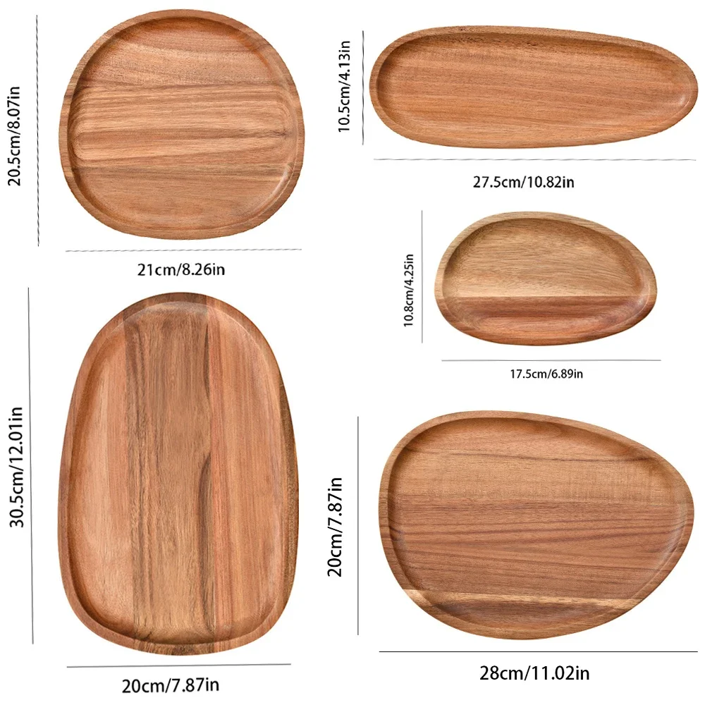 1Pc Oval Acacia Wood Food Serving Plate
