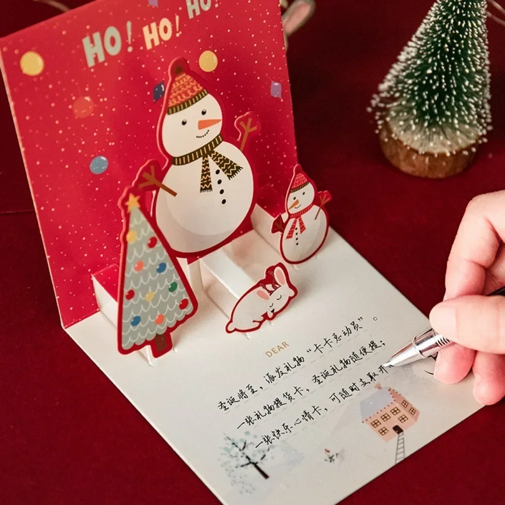Greeting Cards 5/1PCS 3D Pop UP Christmas with Envelope Friend Family Blessing Postcard Birthday New Year Christmas Decoration