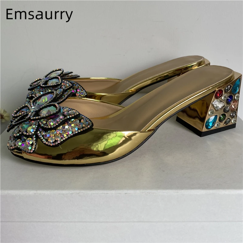 Iridescent Rhinestone Butterflyflower Sandals Women Colorful Diamond