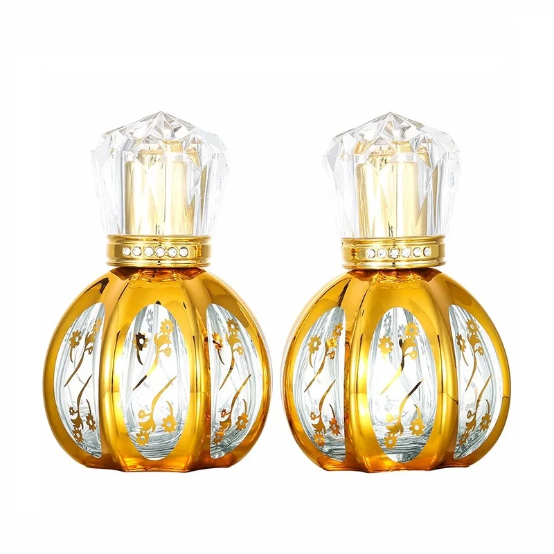 

Luxury Gold Perfume Refillable Bottle 50ml Arabic Fragrance Screw Pump Empty Round Glass Atomizer Spray Mist Bottles 5pcs