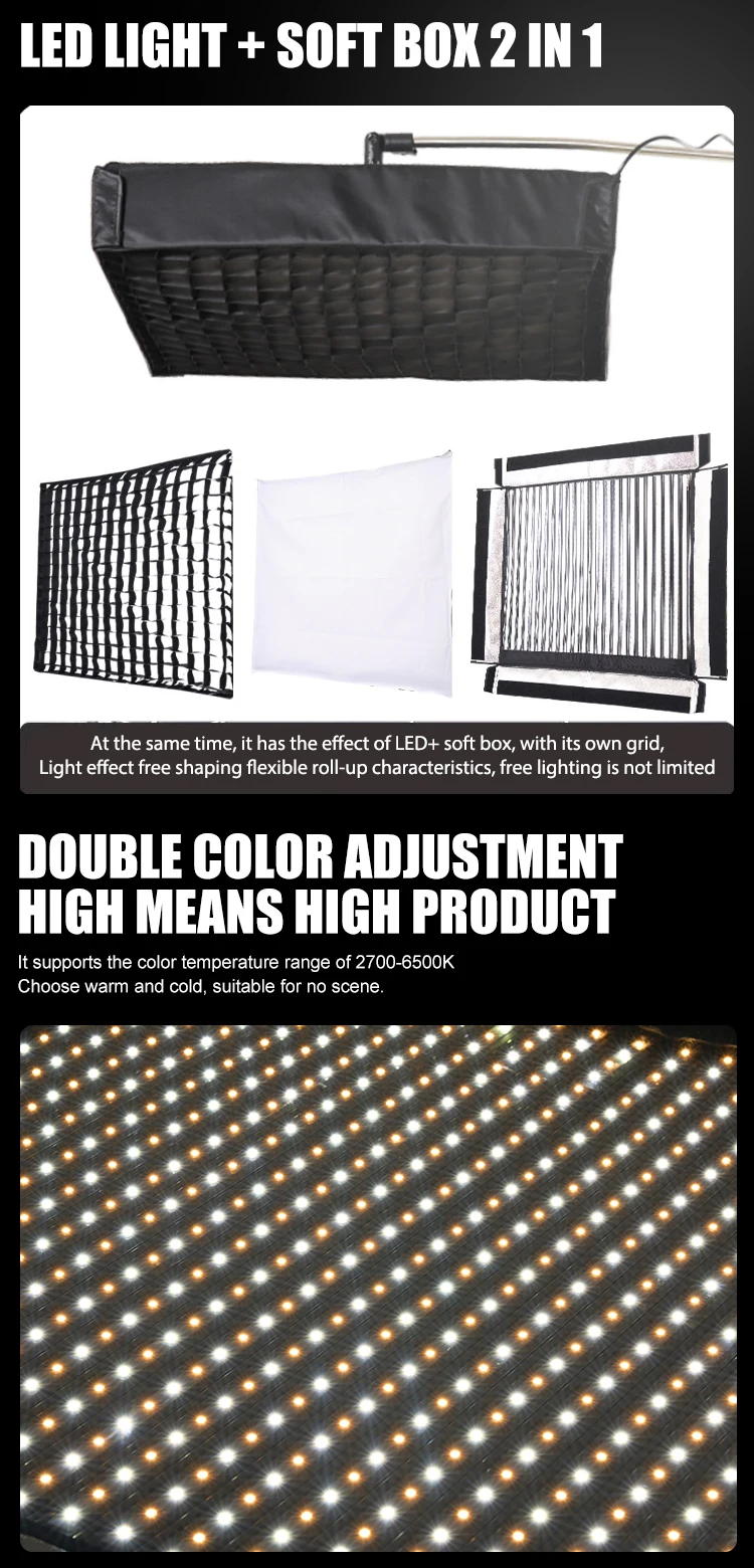 JB-10 150W Flexible LED Video Light 2700K-6500K 60*60cm Rollable Cloth Photograp