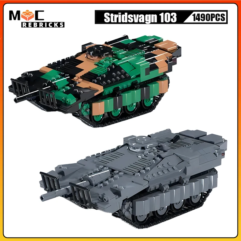 

WW II Military Armored Vehicle Stridsvagn 103 Main Battle Tank MOC Building Blocks Panzer Weapon Assembly Model Kids Bricks Toys