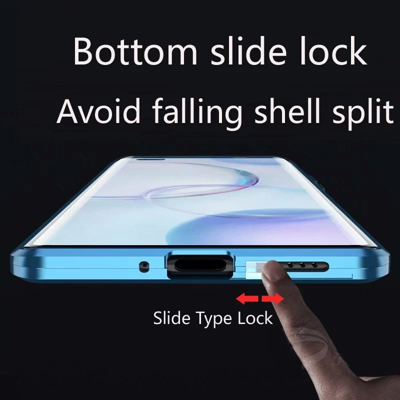 Premium Metal Magnetic Double-Sided Glass Snap Lock Phone Case - 360 Full Protection Cover