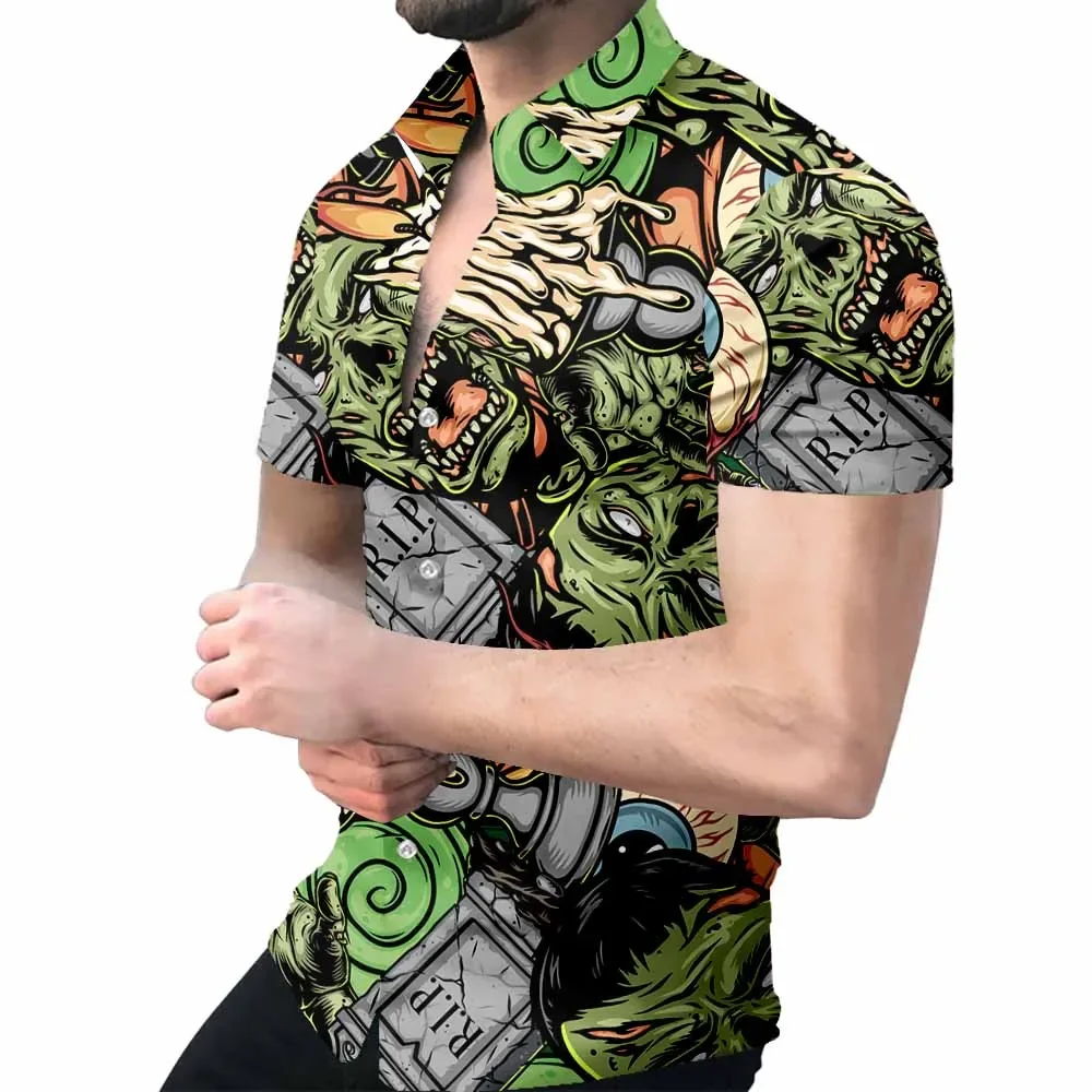 

2023 new men's short-sleeved shirt 3D HD digital printing Hawaiian-style terror shirt series