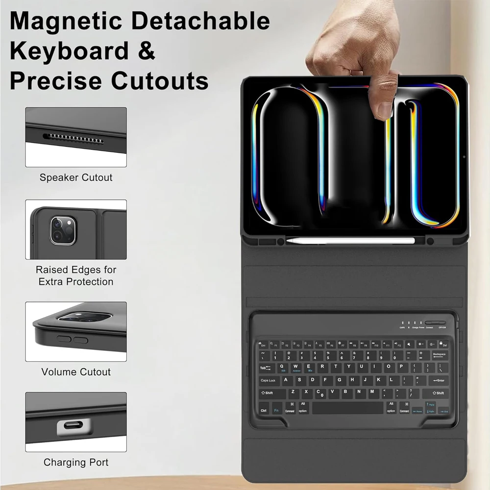 Premium Keyboard Case with Detachable Wireless Bluetooth and Pencil Holder