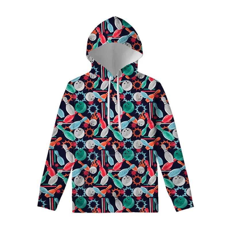 thumbnail image 1 of Sudadera con capucha con estampado de bolos de dibujos animados coloridos para hombres, sudaderas deportivas con estampado 3D para niños, sudaderas casuales de manga larga con capucha, 1 of 5
