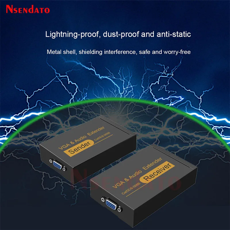 1080P VGA Extender sender Receiver 100m with Audio over Cat 5e/6 RJ45 ethernet Adapter EU USA Plug for Monitors Projector HDTV