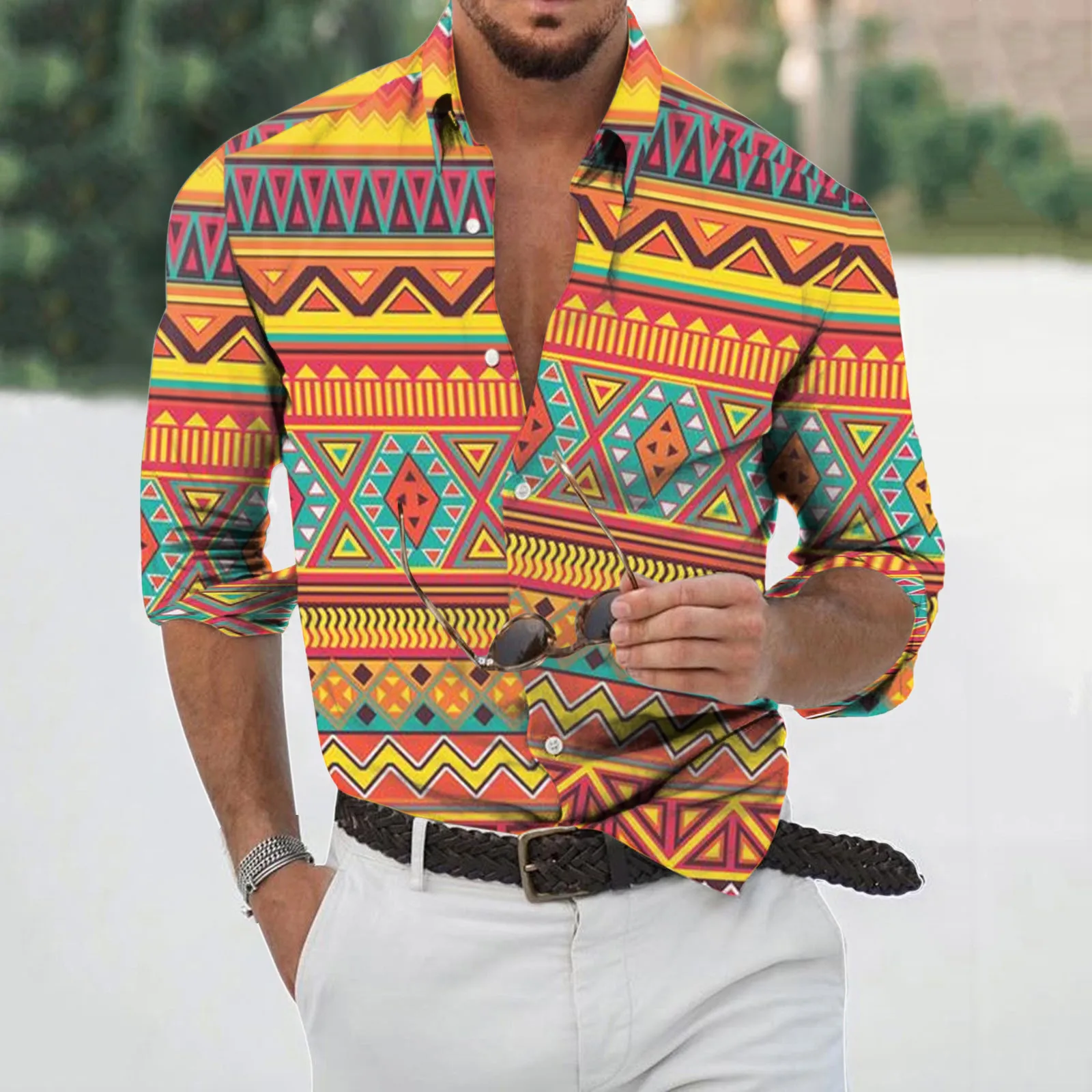 Camisa de vestir con estampado africano para hombre, de calle de manga larga, étnica, Tribal, Bazin| | AliExpress